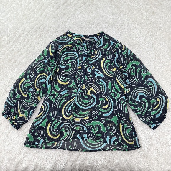 Banana Republic Tops - Banana Republic Blouse Womens Medium Swirl Print LS Boho Abstract Hippie Gypsy